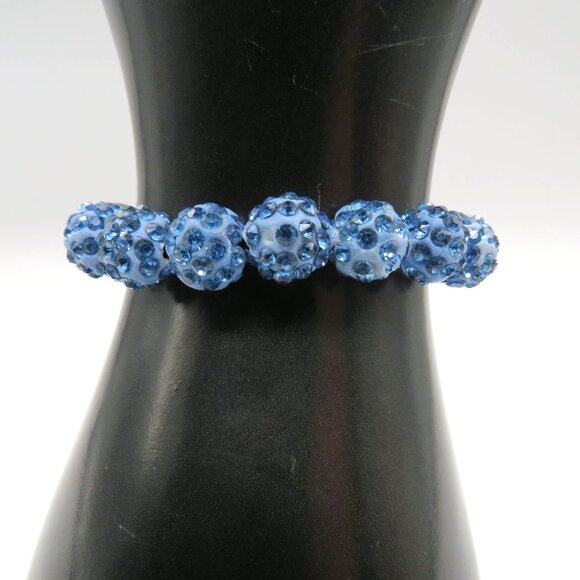 Beaded Bracelet Blue Rhinestone Encrusted Black Beads Adjustable Slide - Picture 7 of 7
